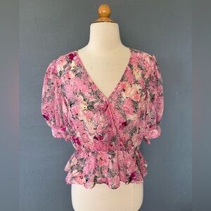 The Kooples Paris Pink Paisley Floral Wrap Blouse Size 2  Medium NWT